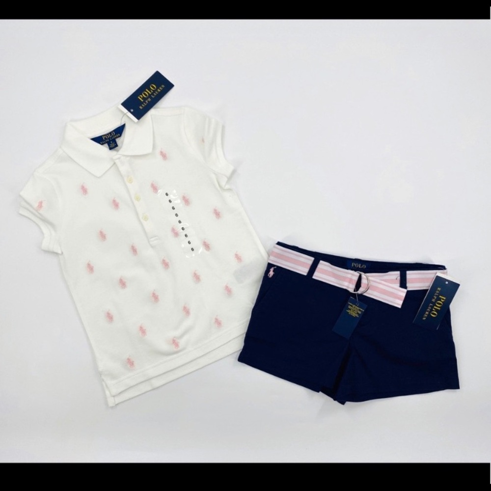 Polo Ralph Lauren Short Sleeve ‘White/Pink/ Navy Blue’ Short Set Girls Size 6